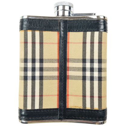 Vintage 90s Burberry Nova Check Steel Hip Flask