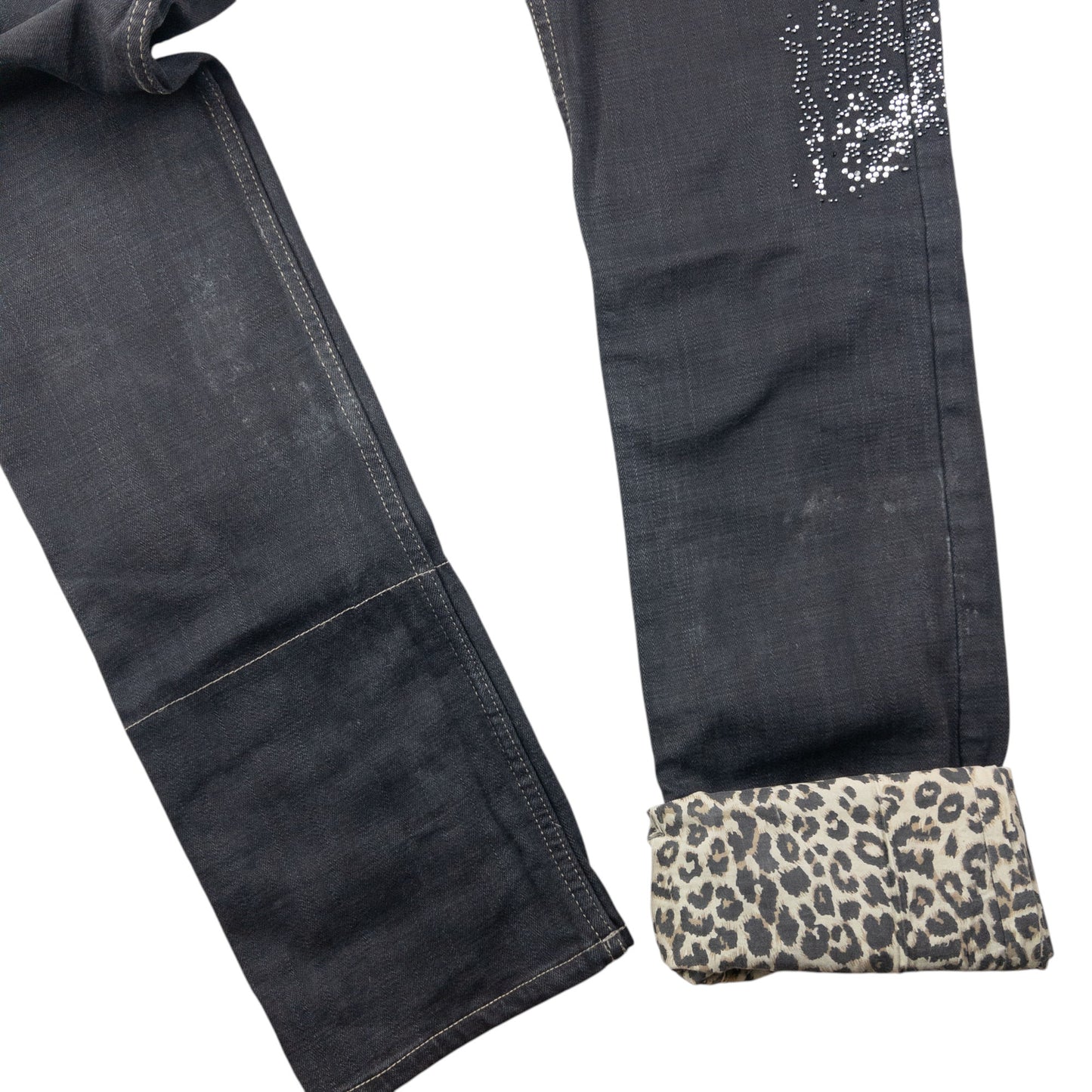 Vintage 2000s PPFM Roll Cuff Diamonte Denim Jeans Size W32