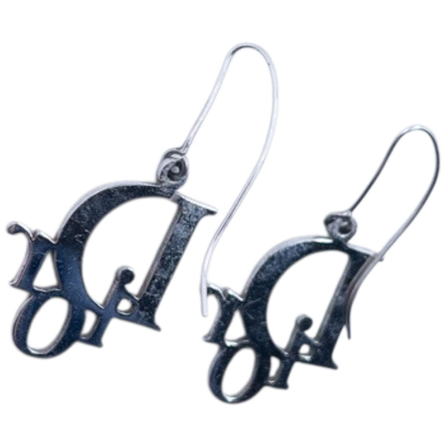 Vintage Dior Silver Logo Earrings