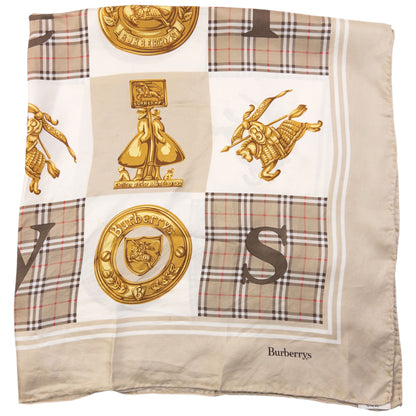 Vintage 90s Burberry Nova Check Gold Logo Print Silk Scarf