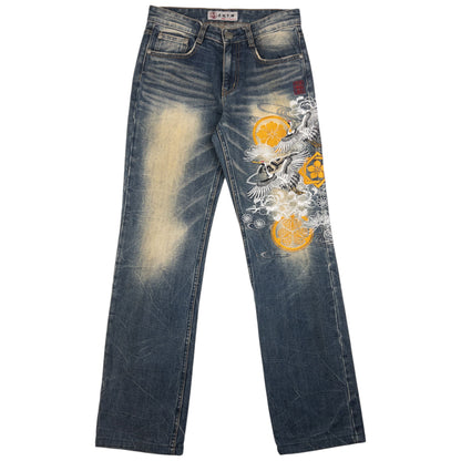 Vintage J950 Embroidered Crane Japanese Denim Jeans Size W29