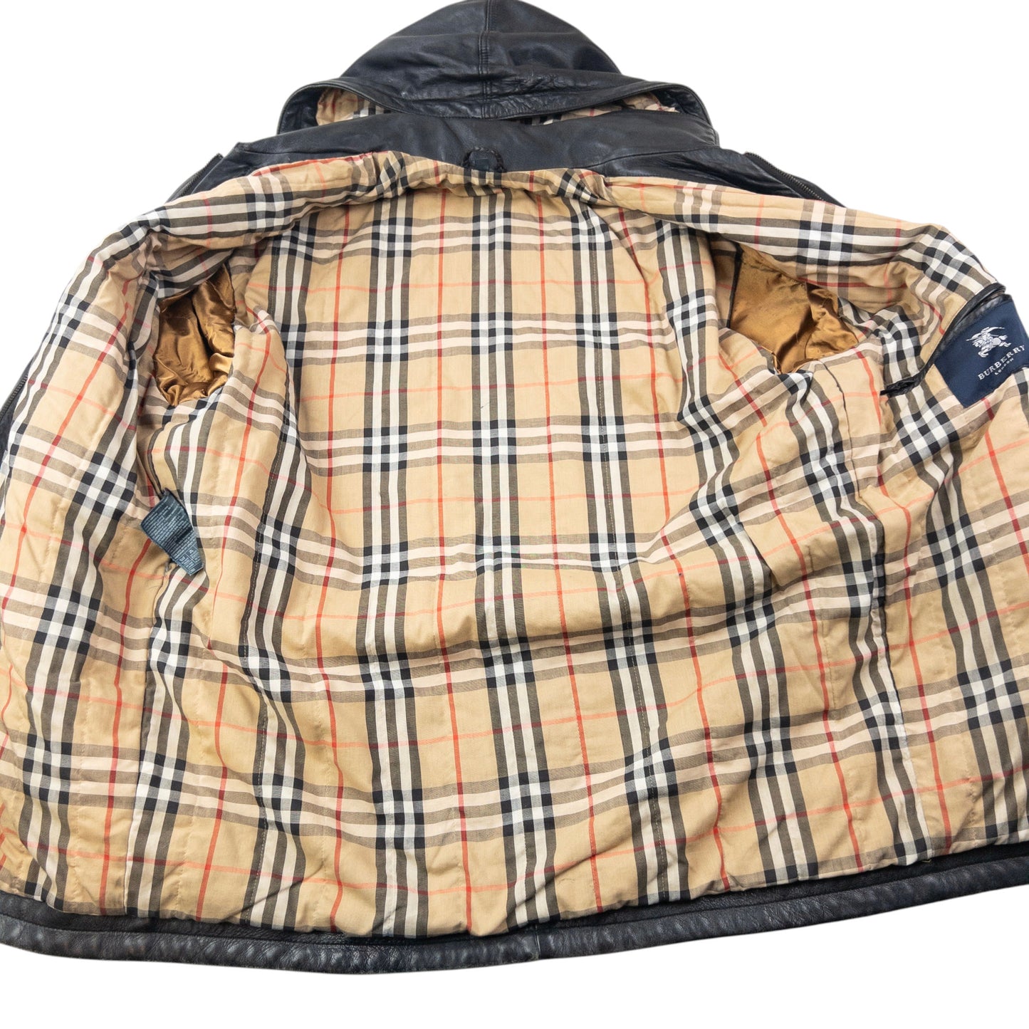 Vintage 2000s Burberry Nova Check Lined Leather Duffle Jacket Size XL