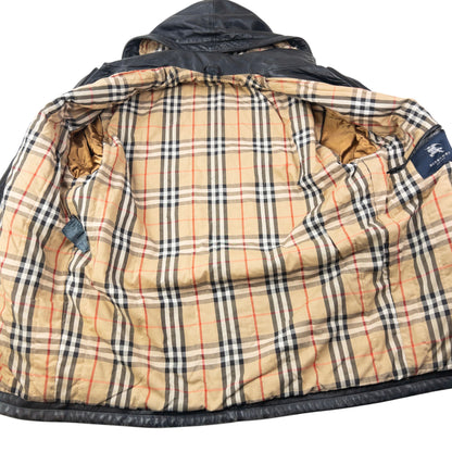 Vintage 2000s Burberry Nova Check Lined Leather Duffle Jacket Size XL