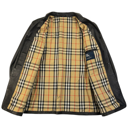 Vintage 2000s Burberry Nova Check Lined Leather Jacket Size S