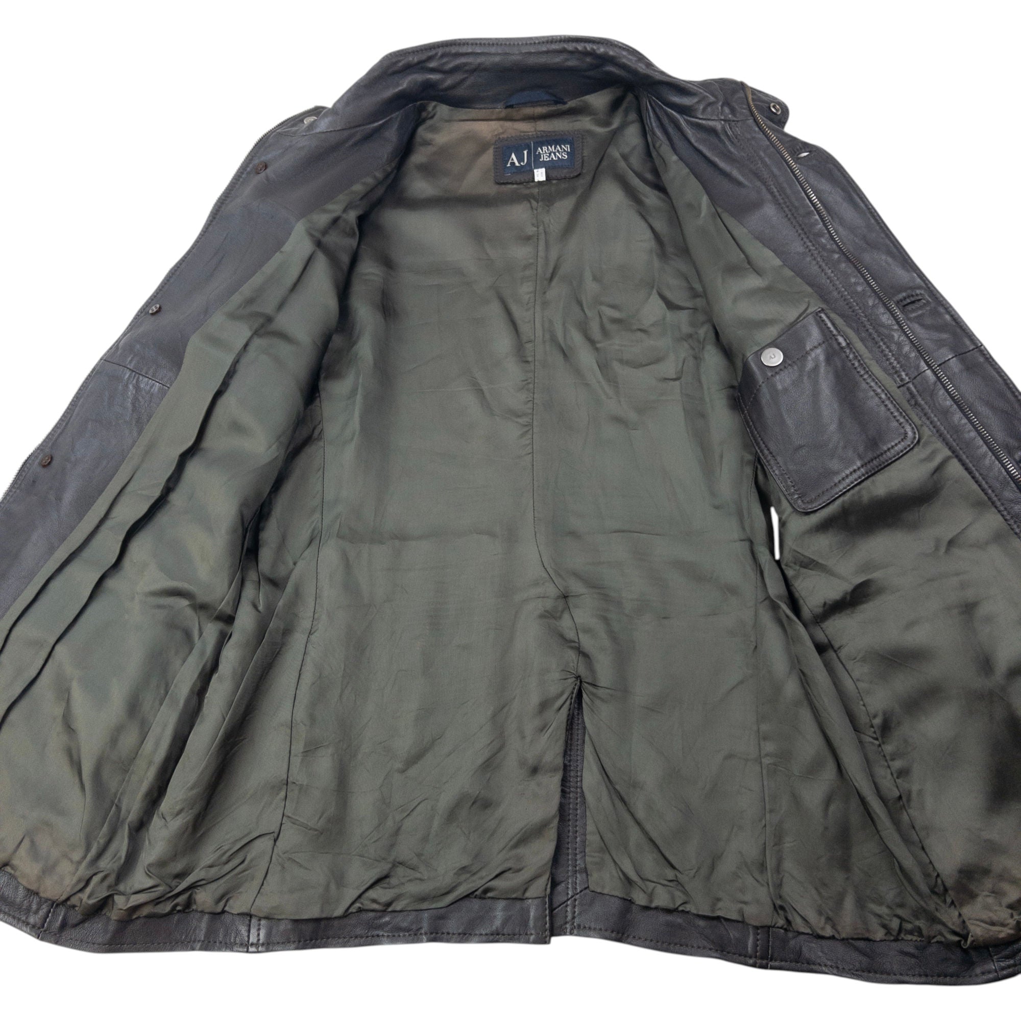 Vintage 2000s Armani Jeans Zip Up Leather Jacket Size L