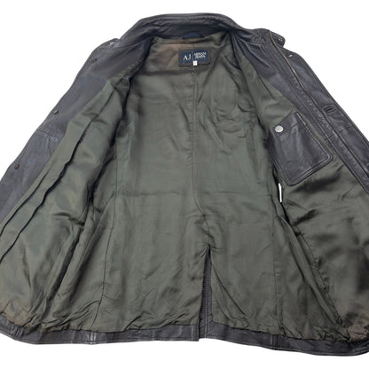 Vintage 2000s Armani Jeans Zip Up Leather Jacket Size L