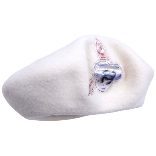Vintage 2000s Chanel by Karl Lagerfeld Poppy Logo Wool Beret Hat