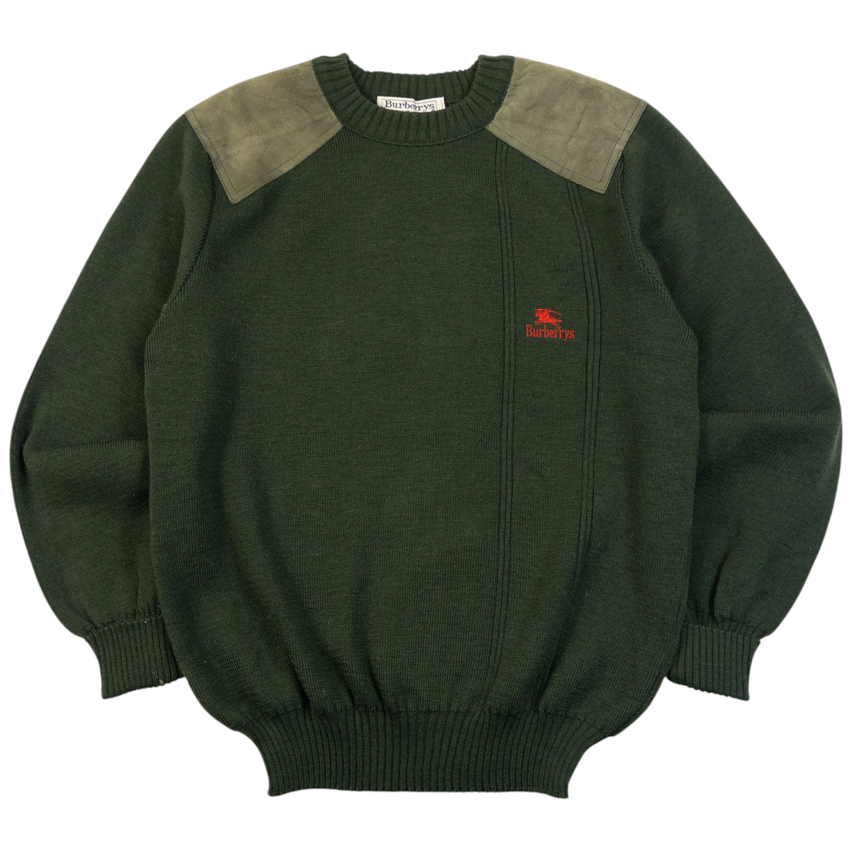 Vintage 90s Burberry Suede Patch Wool Jumper Size M