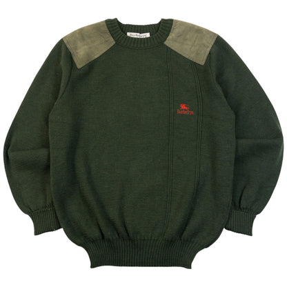 Vintage 90s Burberry Suede Patch Wool Jumper Size M