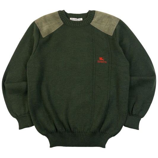 Vintage 90s Burberry Suede Patch Wool Jumper Size M