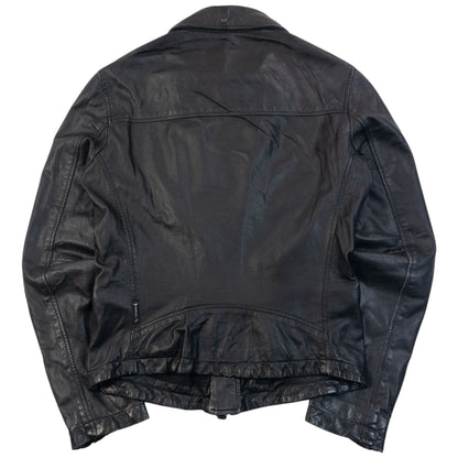 Vintage Armani Jeans Zip Up Leather Jacket Womens Size M