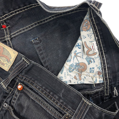 Vintage Puma X Evisu Double Gull Cropped Japanese Denim Jeans Size W36
