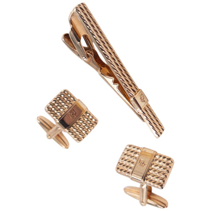Vintage 90s Dior Embossed Tie Clip & Cufflinks