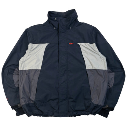 Vintage 90s Oakley Nitro Fuel Zip Up Snowboarding Jacket in navy, adjustable elastic and velcro features