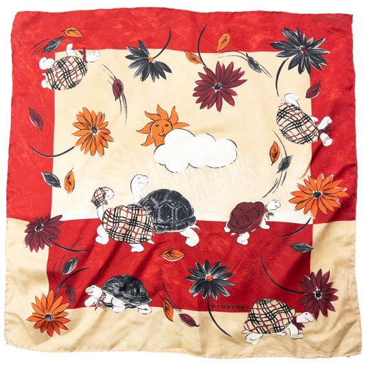 Vintage 2000s Burberry Floral Turtle Print Silk Scarf