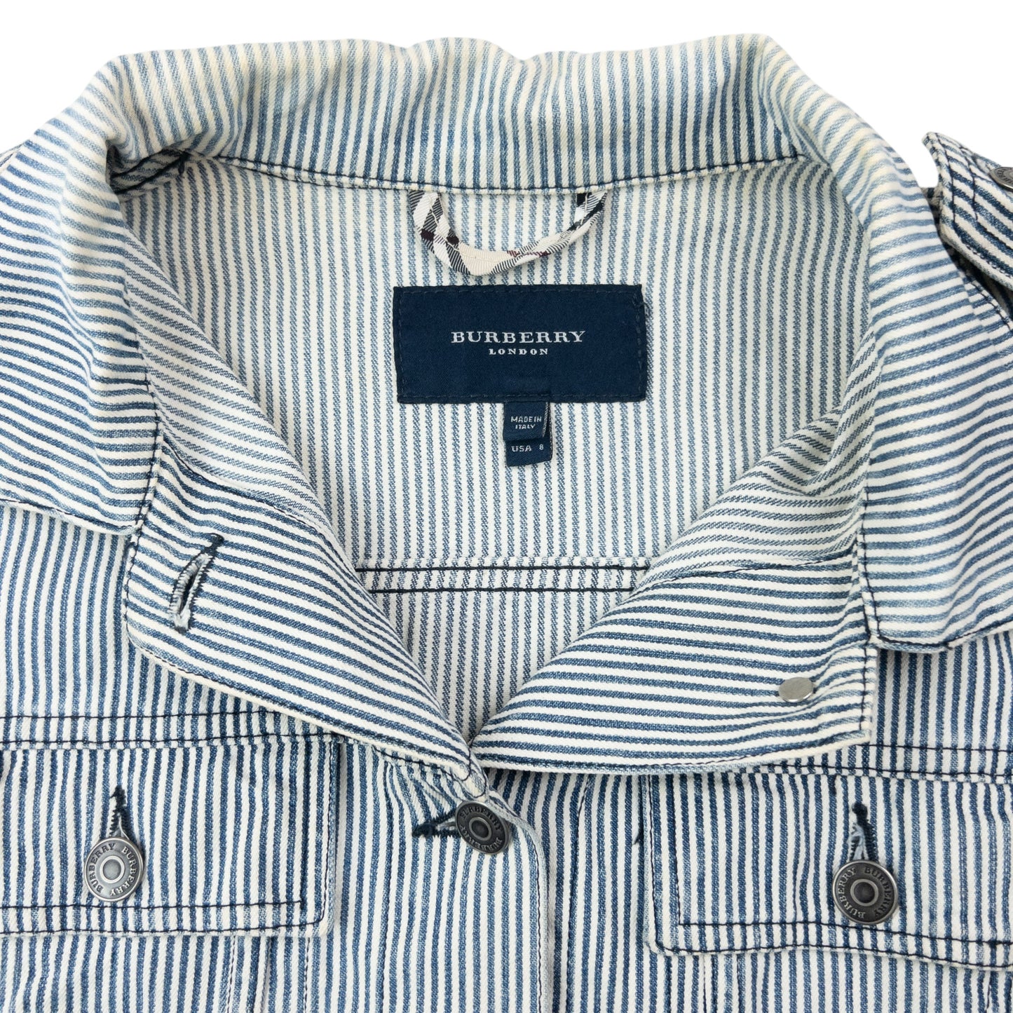 Vintage 2000s Burberry Striped Denim Jacket Womens Size M