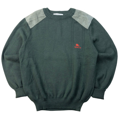 Vintage 90s Burberry Suede Patch Wool Jumper Size S