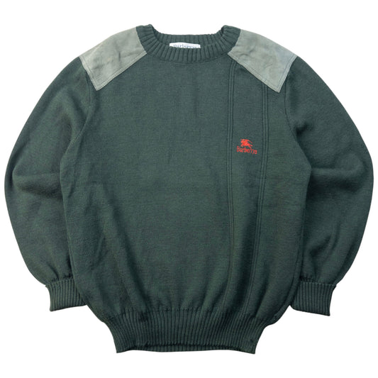 Vintage 90s Burberry Suede Patch Wool Jumper Size S