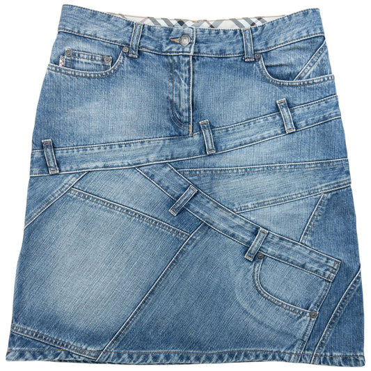 Vintage 2000s Burberry Patchwork Denim Skirt Womens Size W30