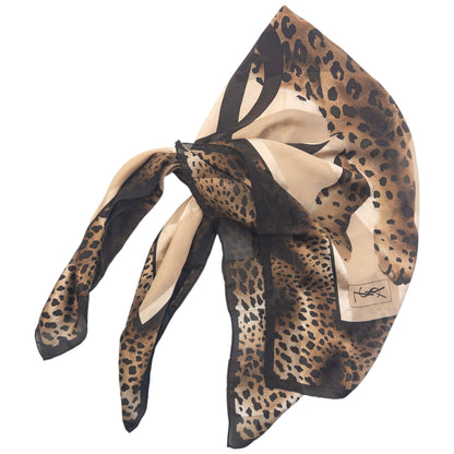 Vintage 90s YSL Yves Saint Laurent Leopard Print Silk Scarf