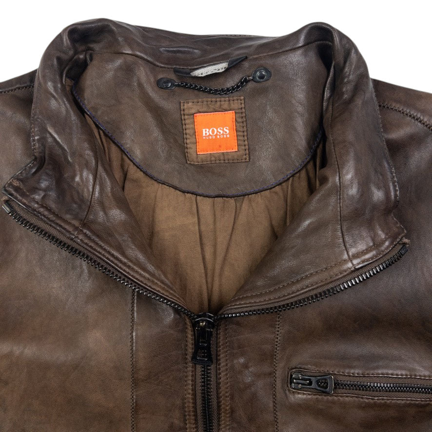 Vintage Hugo Boss Zip Up Leather Jacket Size M
