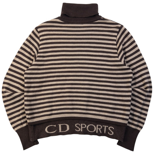 Vintage 2000s Dior Sports Striped Turtleneck Jumper in brown, embroidered logo detail