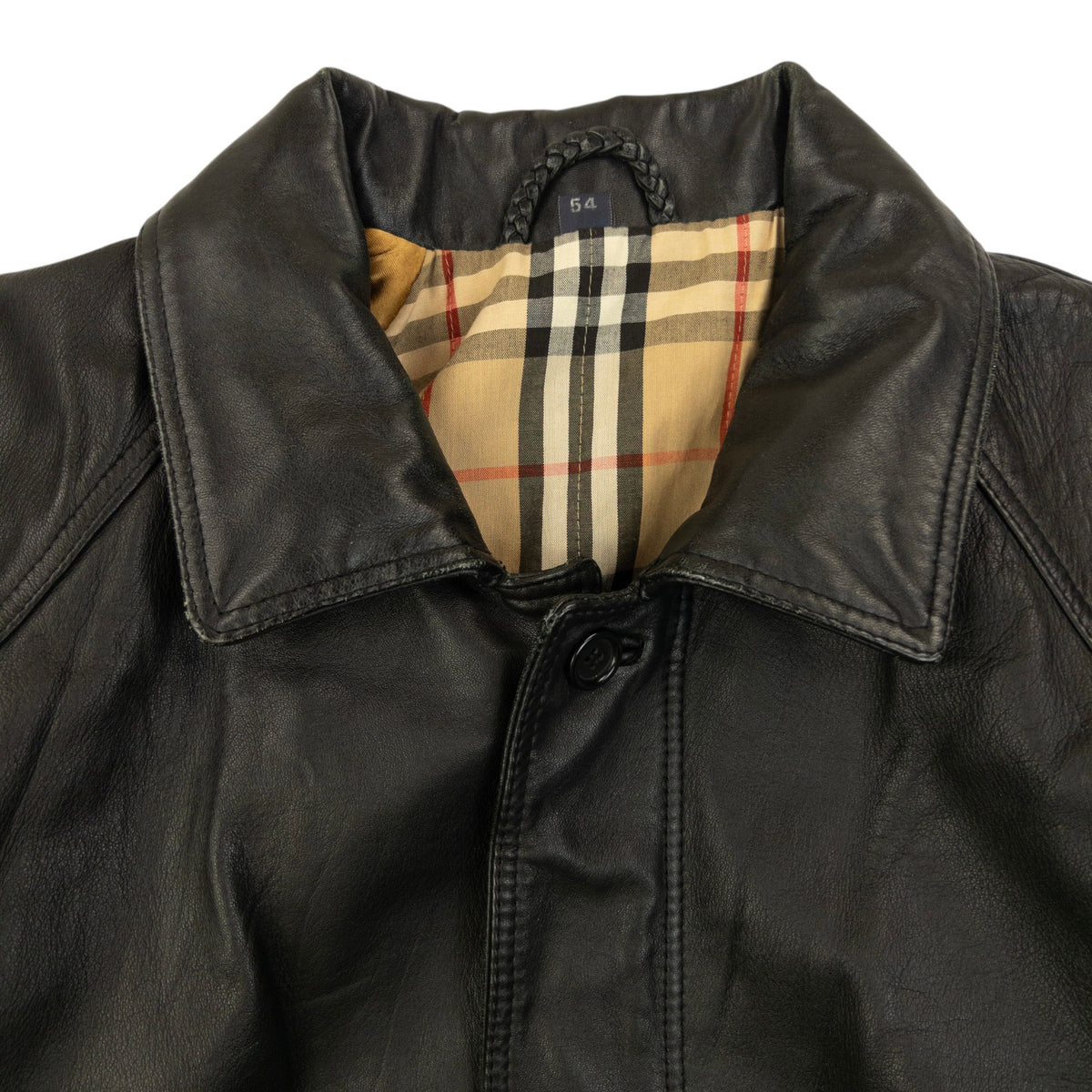Vintage 90s Burberry Nova Check Lined Leather Jacket Size XL
