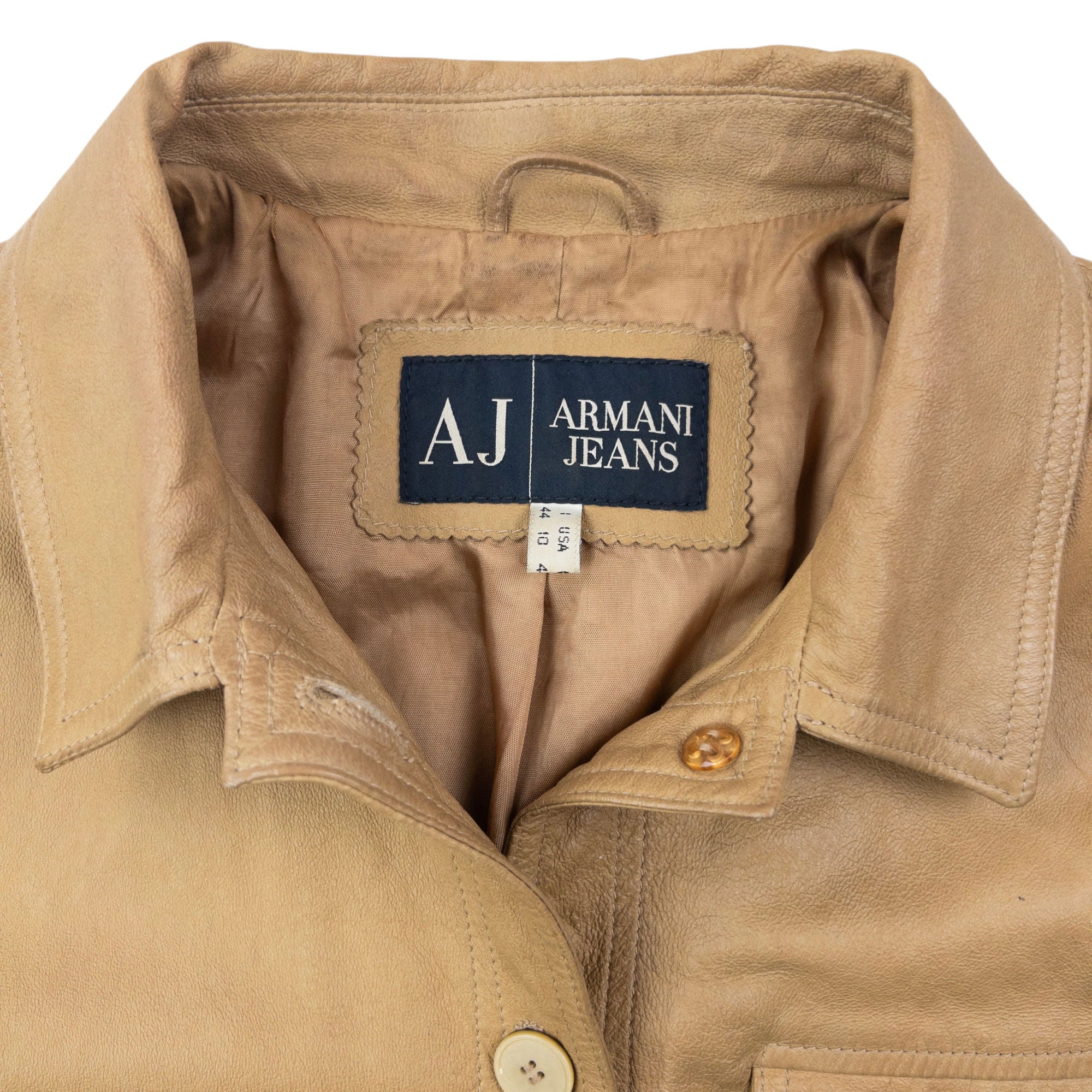 Vintage 2000s Armani Jeans Button Up Leather Jacket Womens Size M