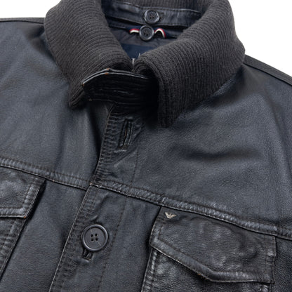 Vintage 2000s Armani Jeans Button Up Leather Jacket Size M