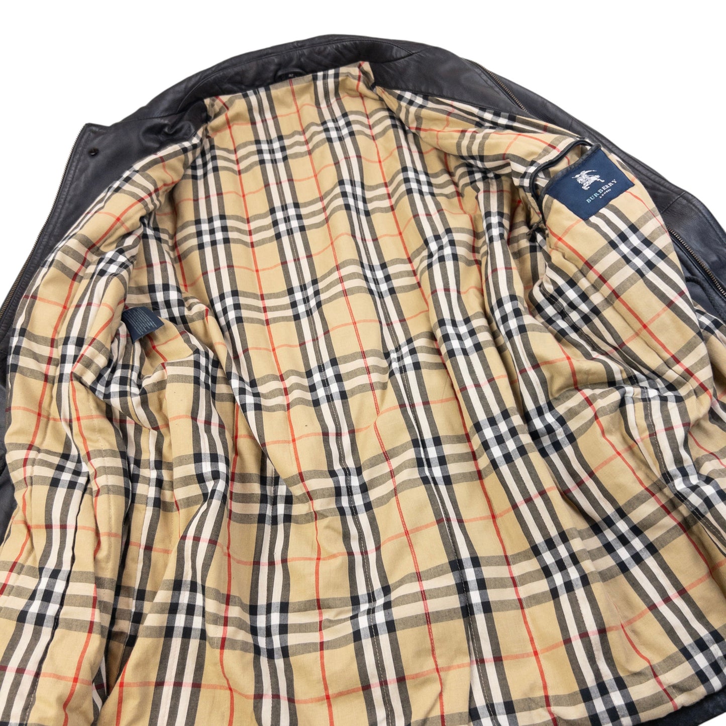 Vintage 2000s Burberry Nova Check Lined Leather Jacket Size L