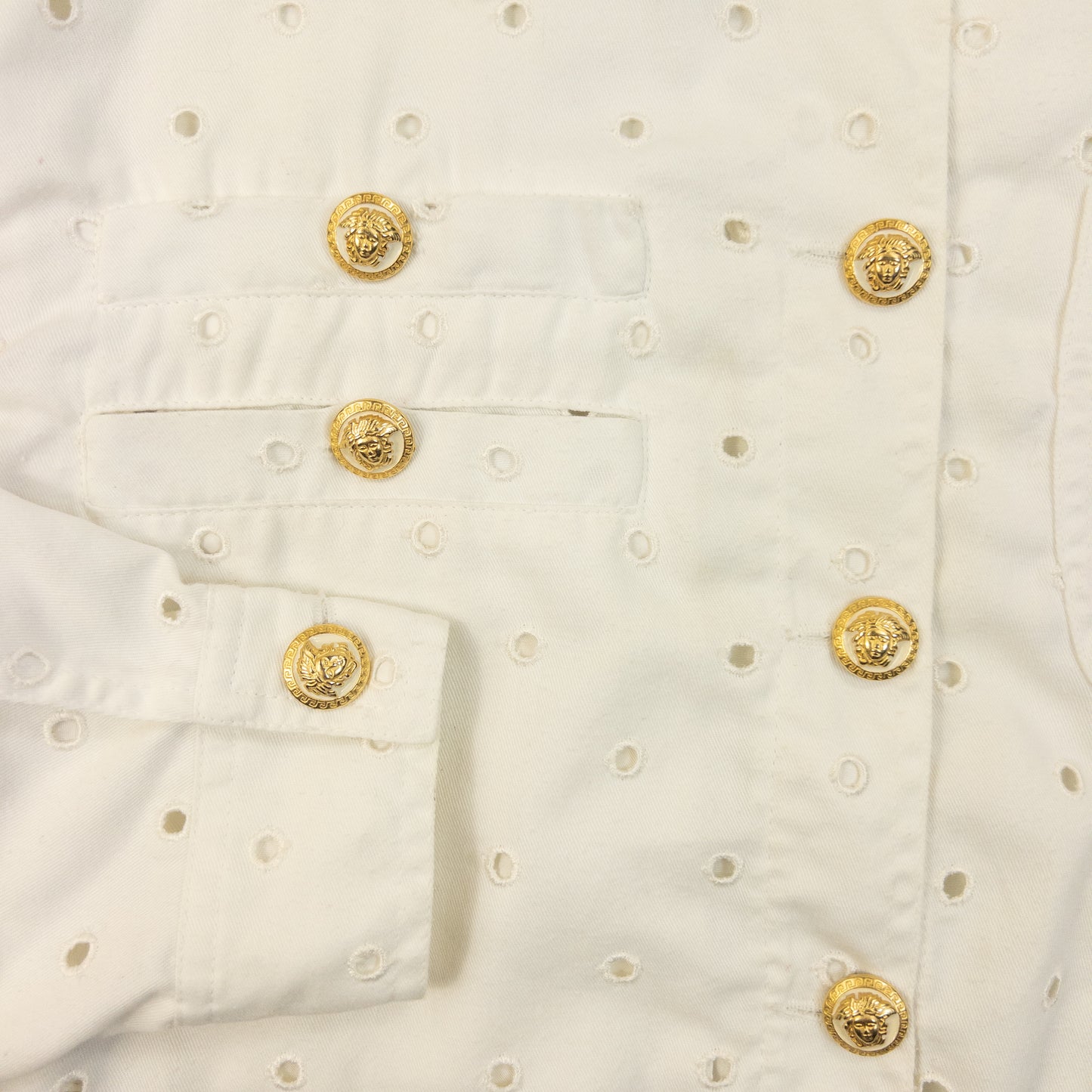 Vintage 90s Versace Jeans Couture Eyelet Pattern Jacket Womens Size L