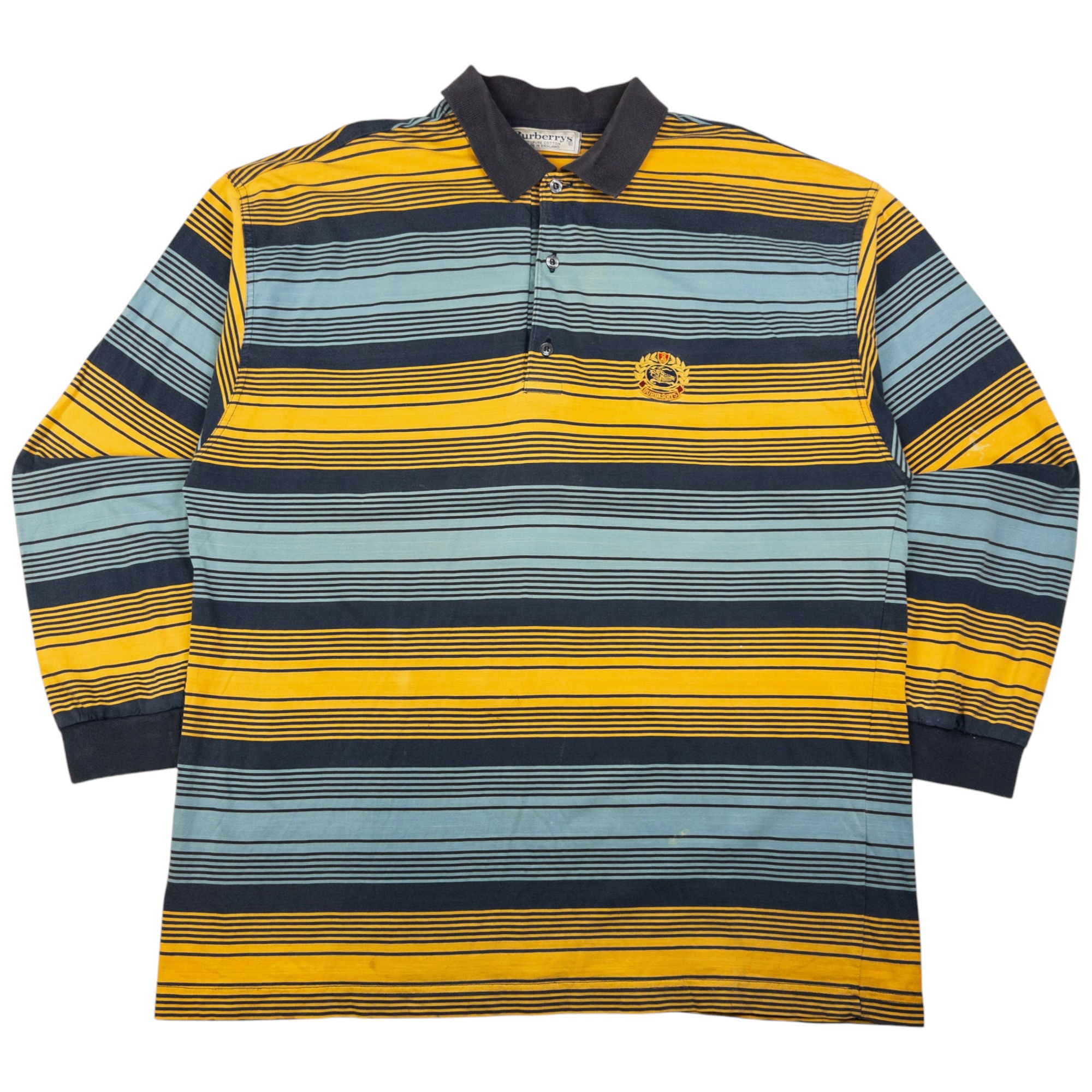 Vintage Burberry Striped Long Sleeve Polo Shirt Size XL