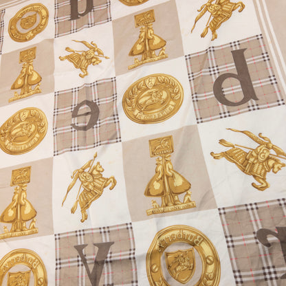 Vintage 90s Burberry Nova Check Gold Logo Print Silk Scarf
