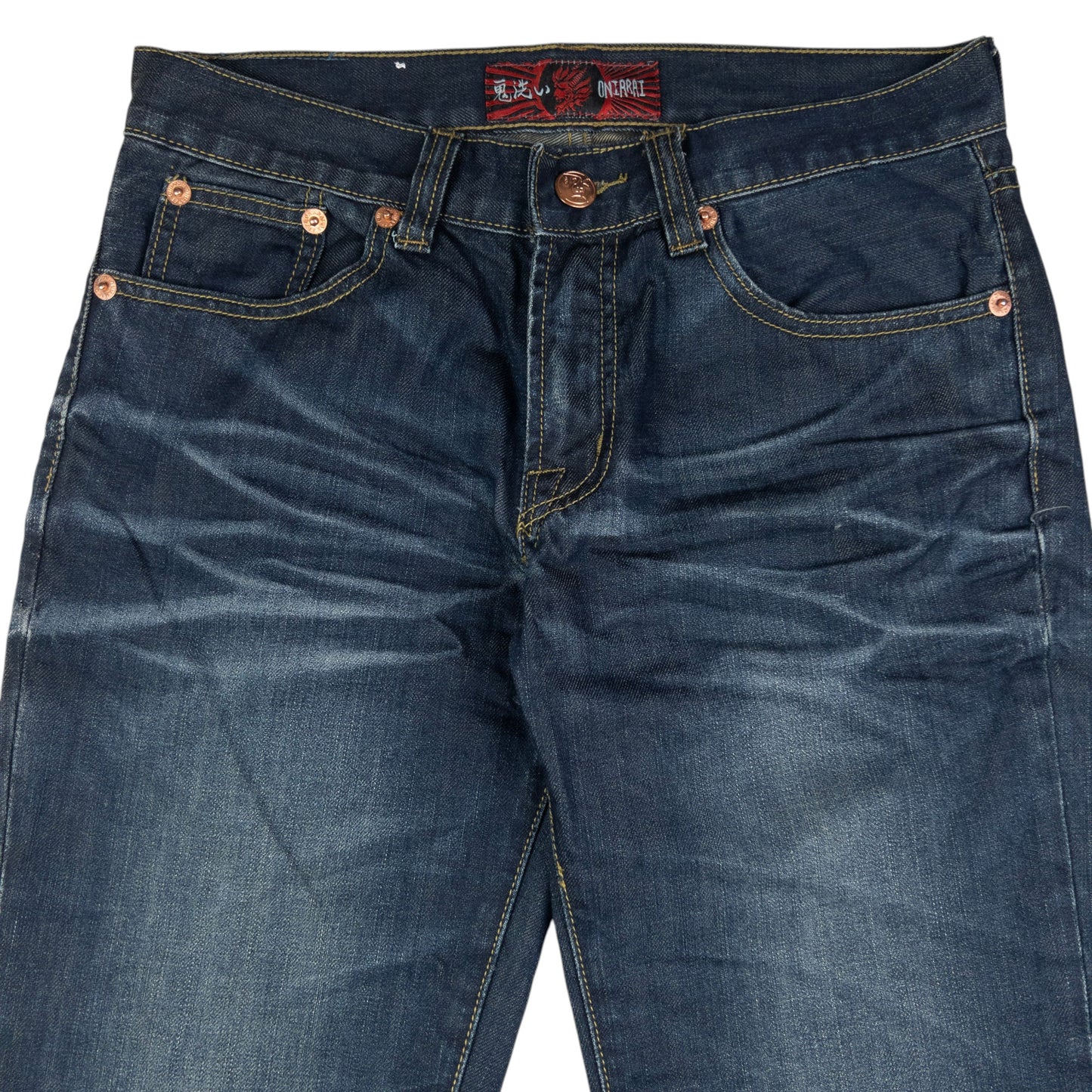 Vintage Oniarai Embroidered Monster Japanese Denim Jeans Size W32