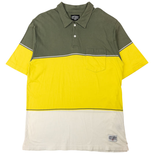 Vintage Stussy Colour Block Polo Shirt Size L
