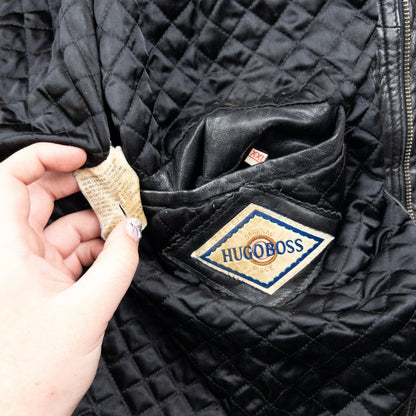 Vintage 80s Hugo Boss Zip Up Leather Jacket Size XXL