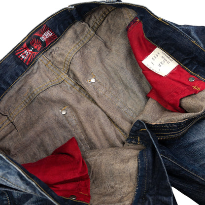 Vintage Oniarai Embroidered Monster Japanese Denim Jeans Size W34