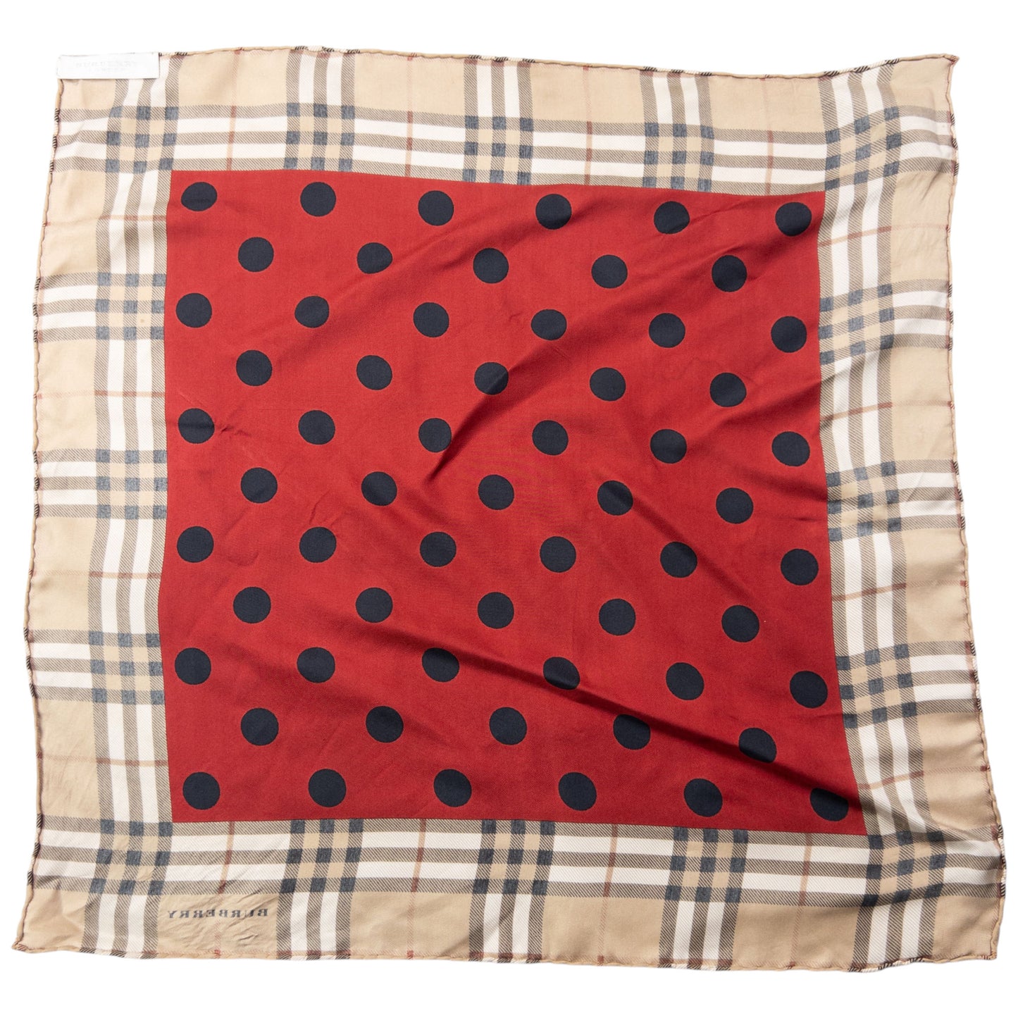 Vintage 2000s Burberry Nova Check Polka Dot Silk Scarf