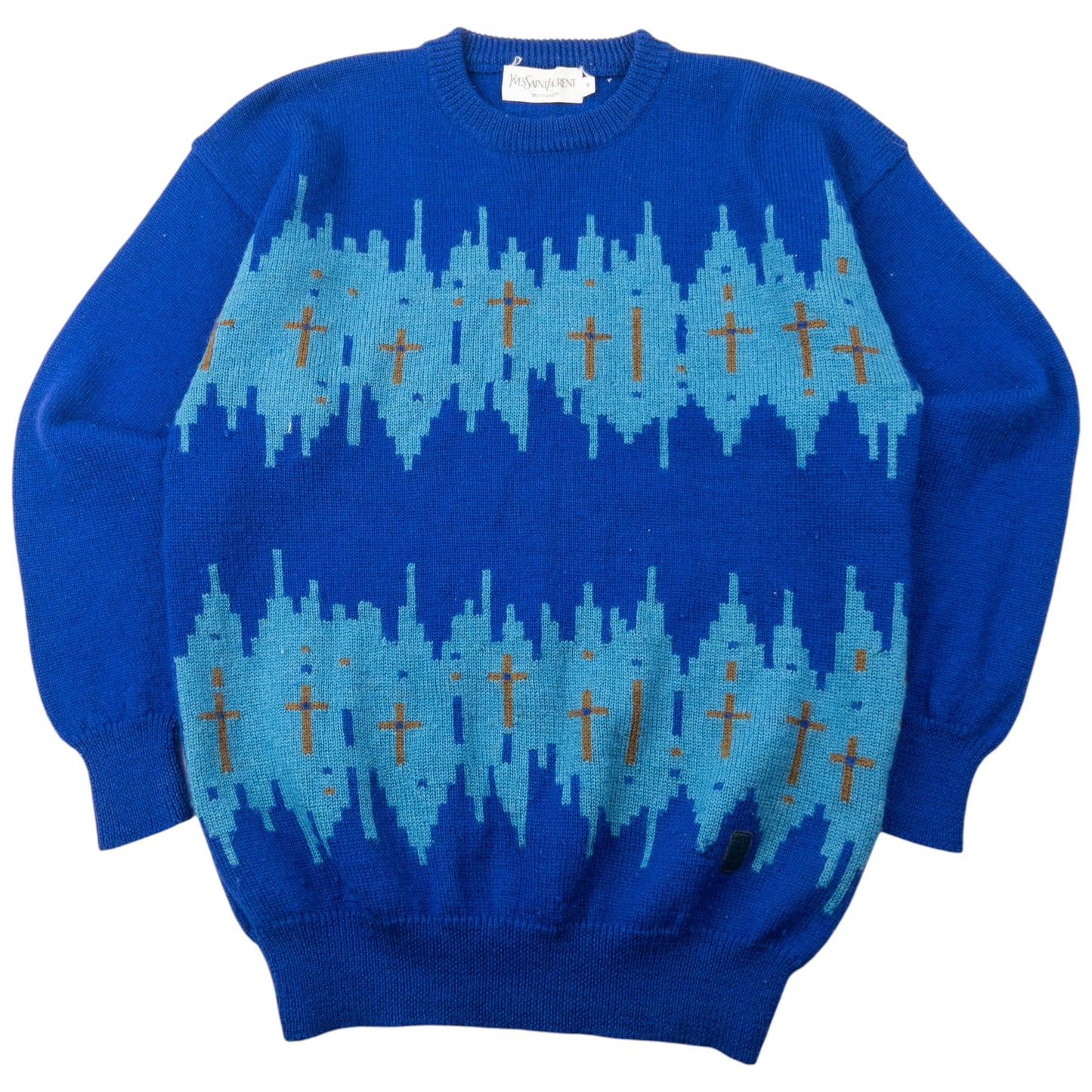 Vintage 80s YSL Yves Saint Laurent Pattern Wool Knit Jumper Size M