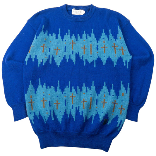 Vintage 80s YSL Yves Saint Laurent Pattern Wool Knit Jumper Size M