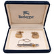 Vintage 90s Burberry Embossed Cufflinks & Gem Tie Clip Set