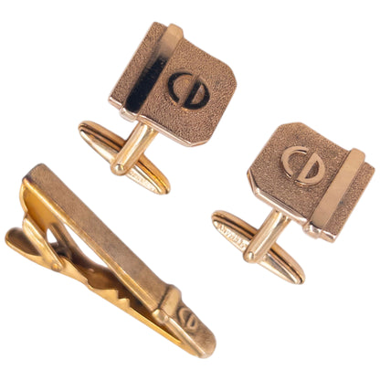 Vintage 90s Dior Embossed Cufflinks & Tie Clip Set