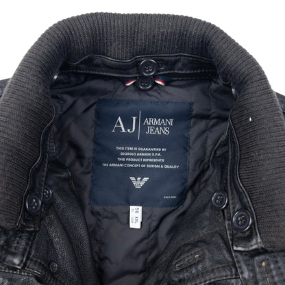 Vintage 2000s Armani Jeans Button Up Leather Jacket Size M