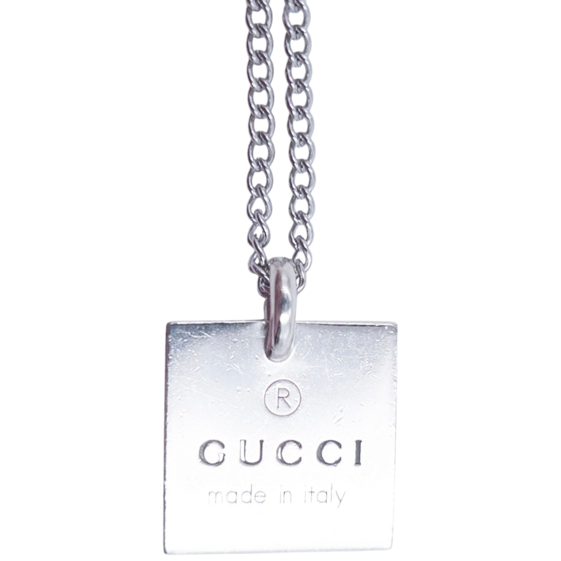 Vintage 90s Gucci Silver Square Pendant Necklace