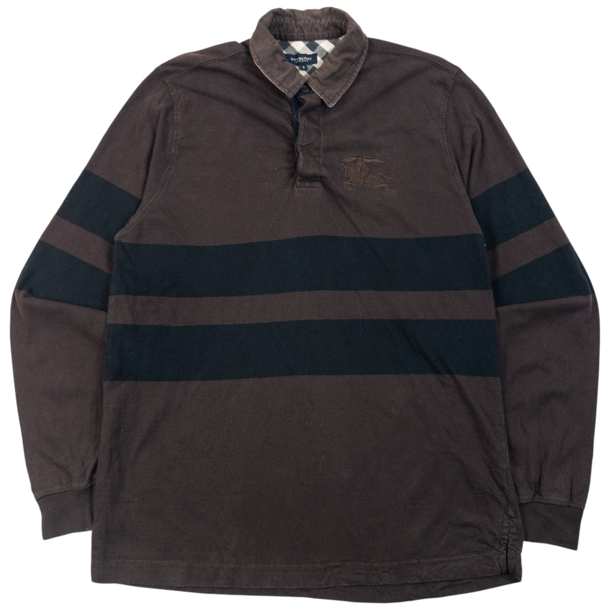 Vintage 2000s Burberry Striped Long Sleeve Polo Shirt in brown, embroidered logo