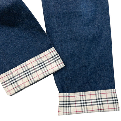 Vintage 2000s Burberry Nova Check Cuff Denim Jeans Size W27