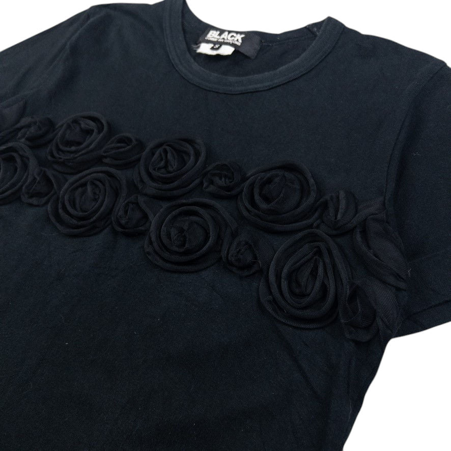 Vintage Comme Des Garçons BLACK Rose Applique T Shirt Womens Size S