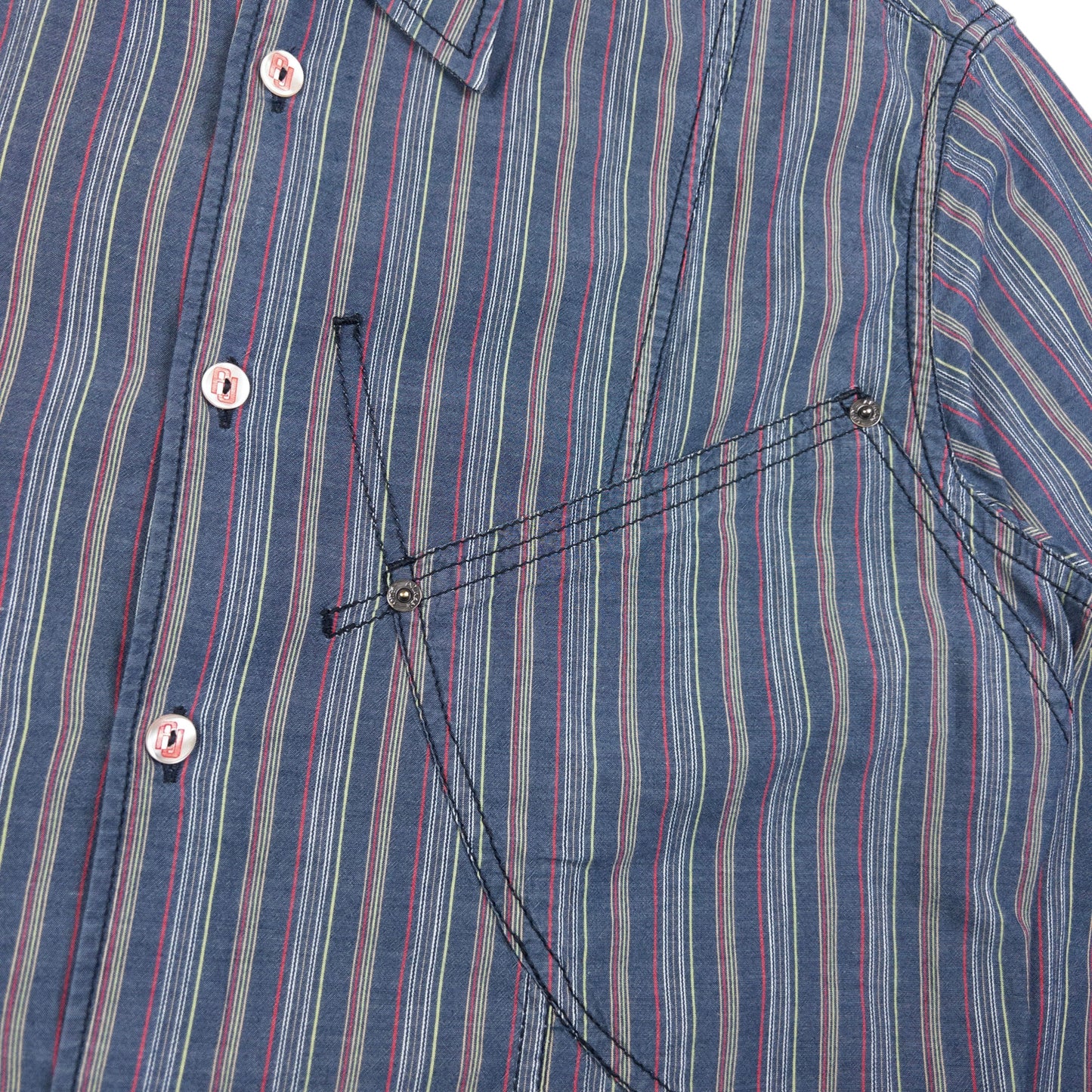 Vintage Armani Jeans Pocket Striped Long Sleeve Button Up Shirt Size M