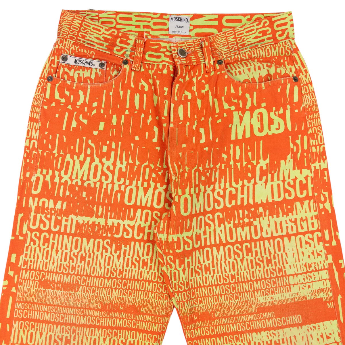 Vintage 90s Moschino Jeans Logo Text Print Trousers Size W29