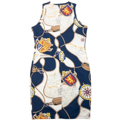 Vintage 80s Gucci Nautical Map Print Dress Womens Size M